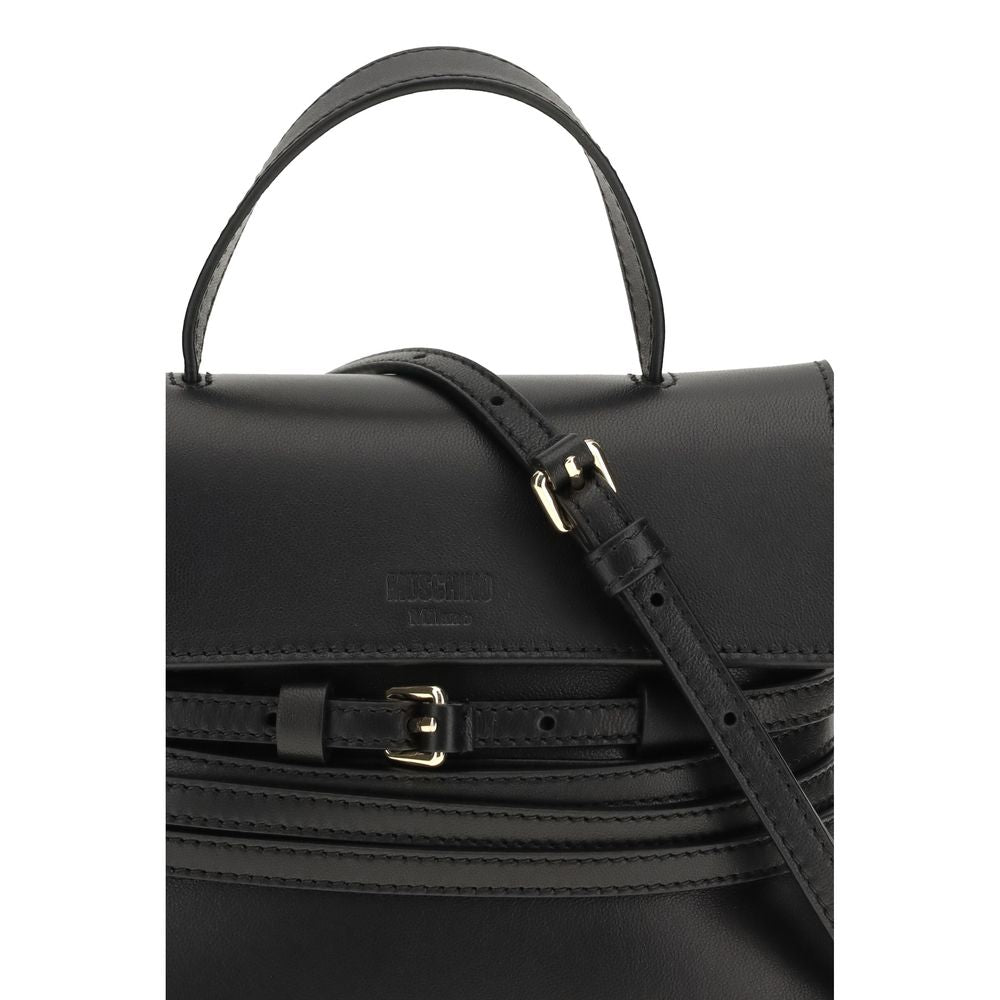 Moschino Schwarze Kalbsleder Bos Taurus Handtasche-4