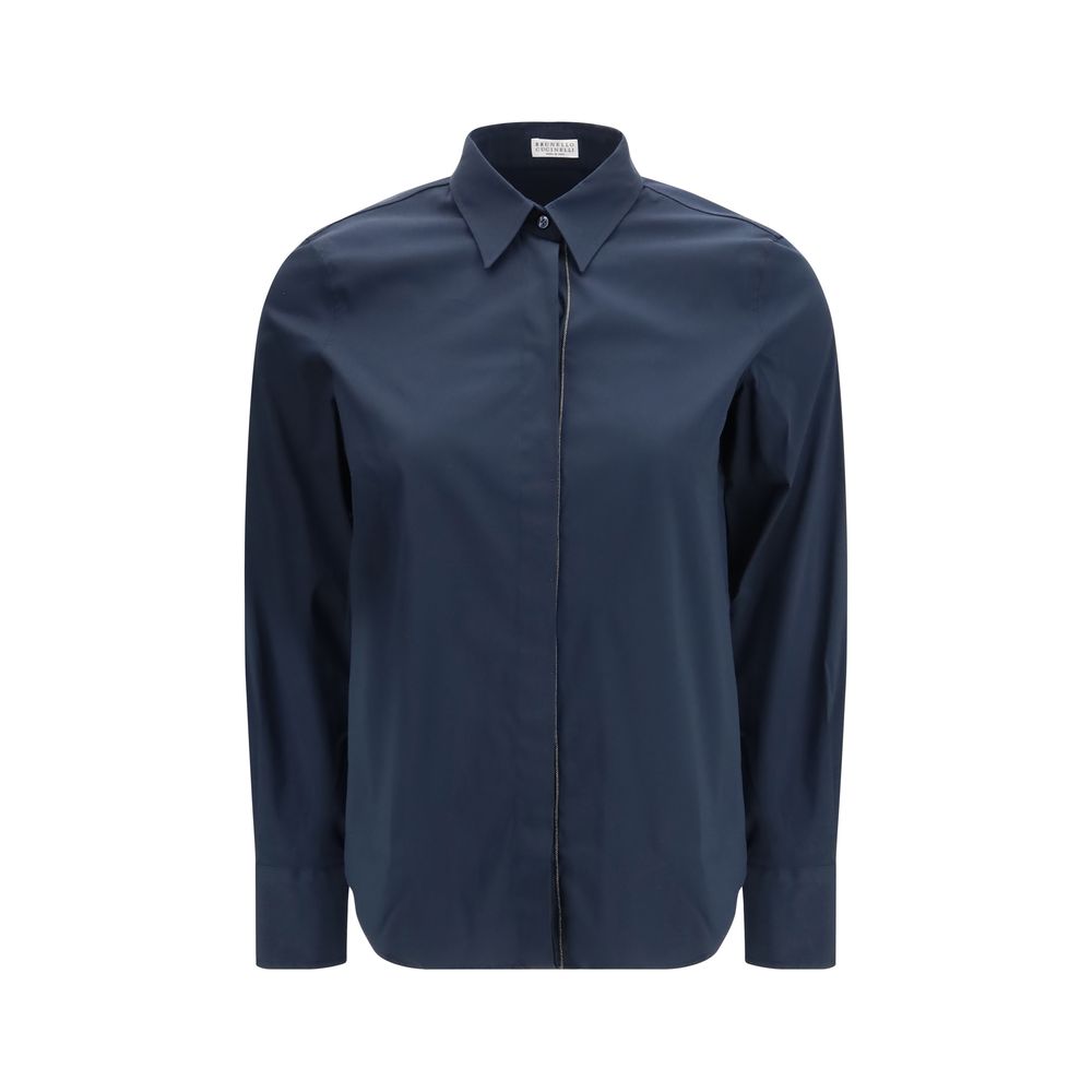 Brunello Cucinelli Blaues Baumwollhemd-1