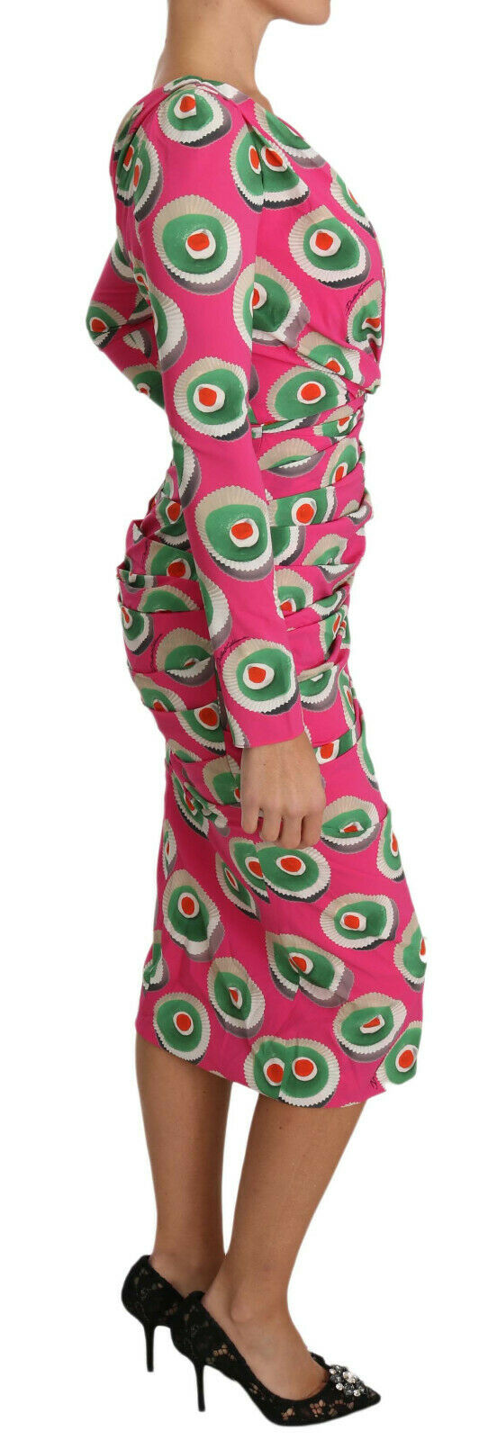 Vestido tubo elástico de seda rosa con cupcakes de Dolce & Gabbana-3