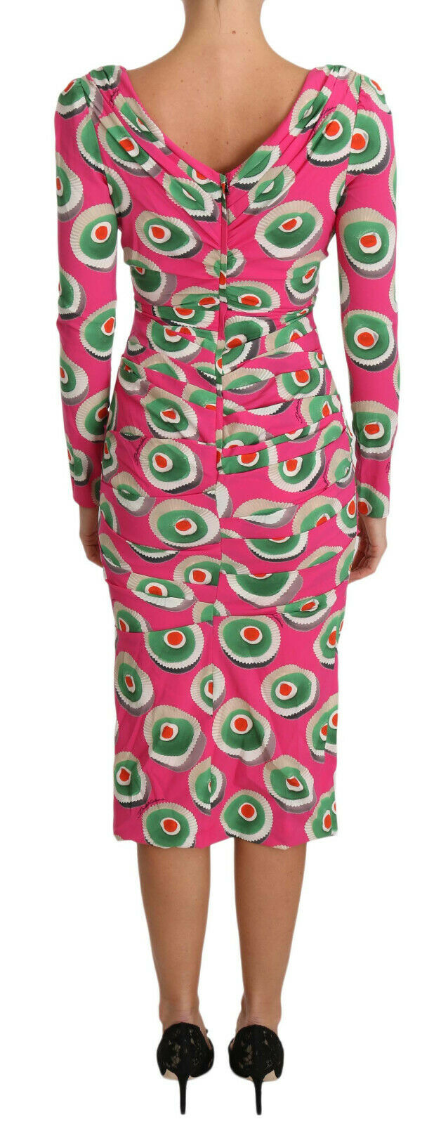 Vestido tubo elástico de seda rosa con cupcakes de Dolce & Gabbana-4
