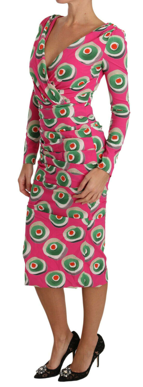Vestido tubo elástico de seda rosa con cupcakes de Dolce & Gabbana-5