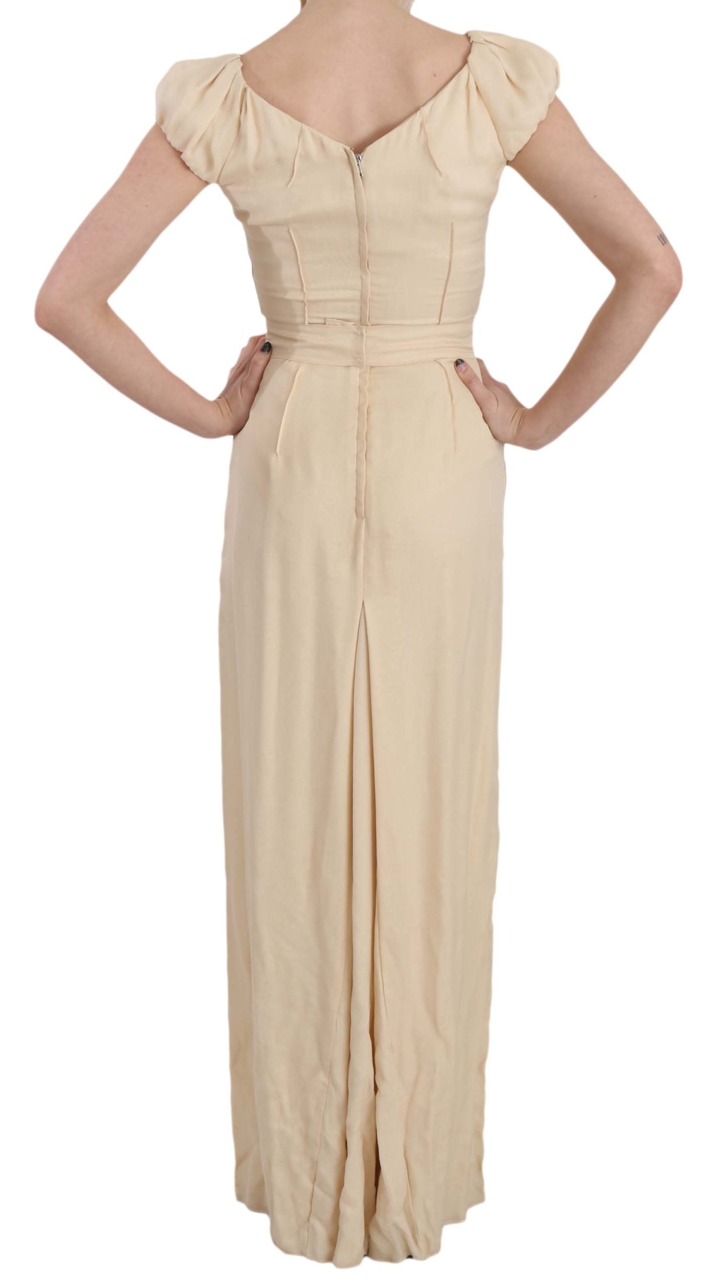 Dolce & Gabbana beige silk dress with hooded sleeves-5