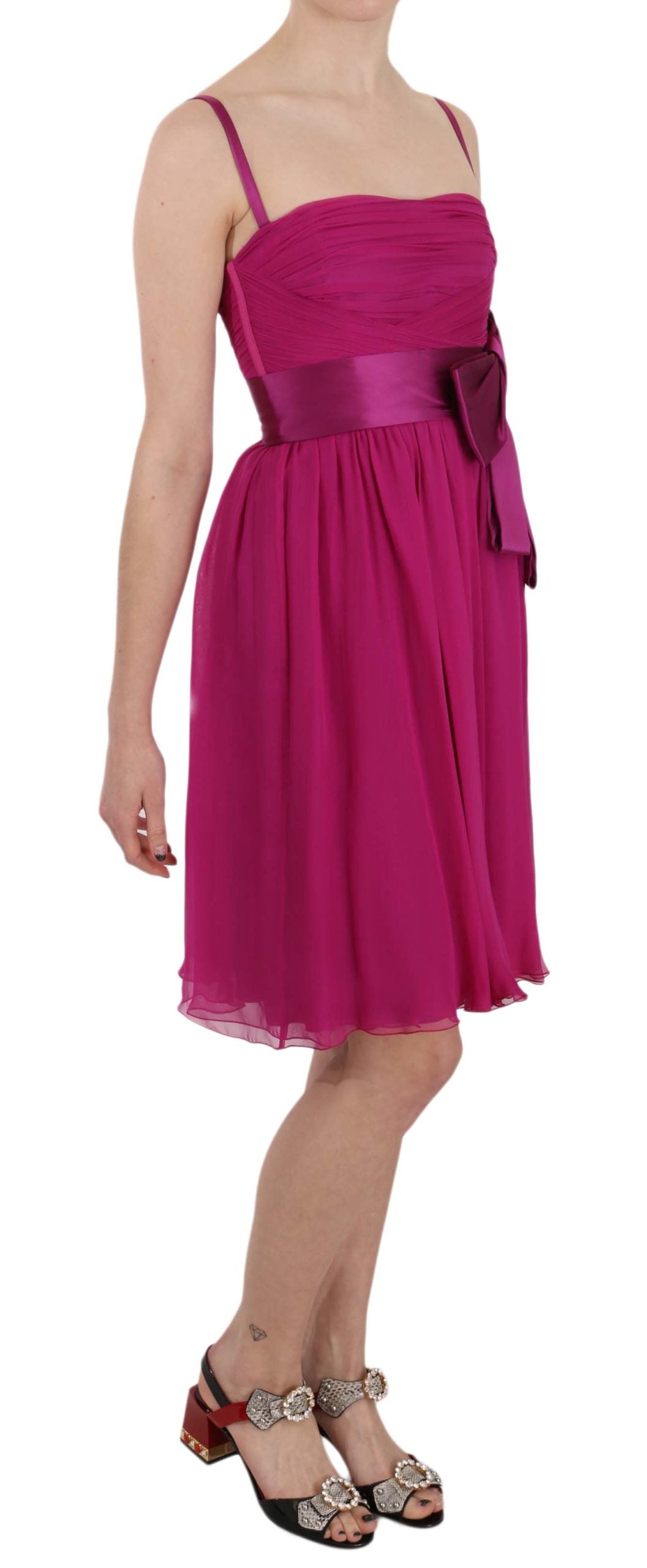 Dolce & Gabbana Fuchsia Pink Sleeveless Silk Dress with Bow-2