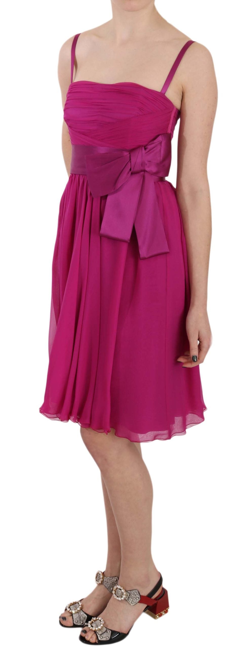 Dolce & Gabbana Fuchsia Pink Sleeveless Silk Dress with Bow-3