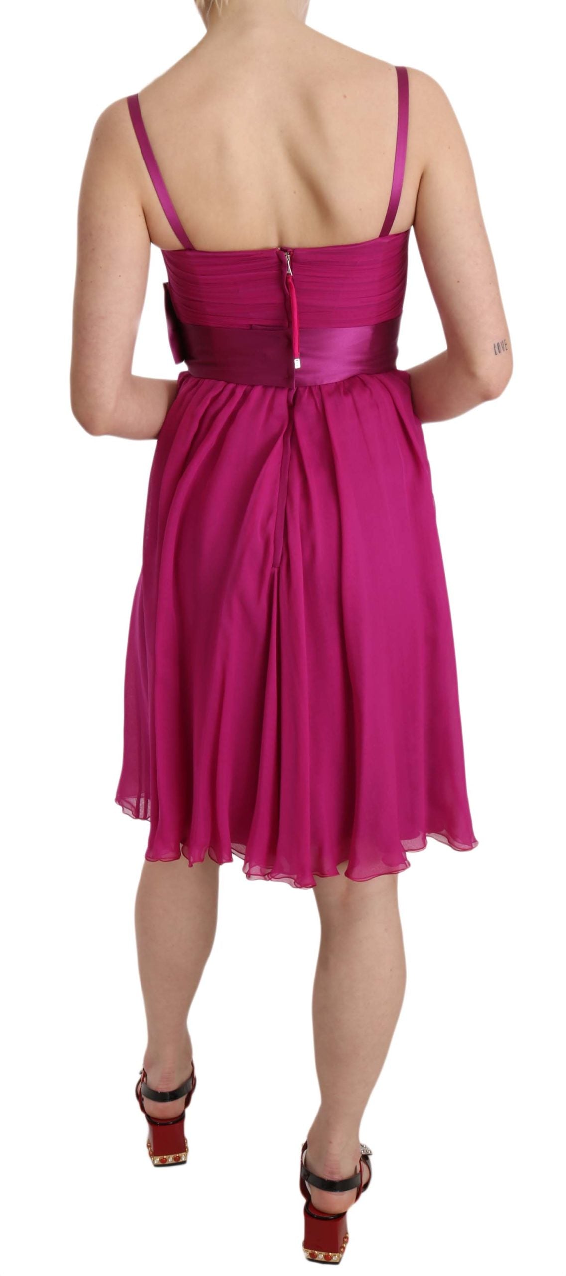 Dolce & Gabbana Fuchsia Pink Sleeveless Silk Dress with Bow-4