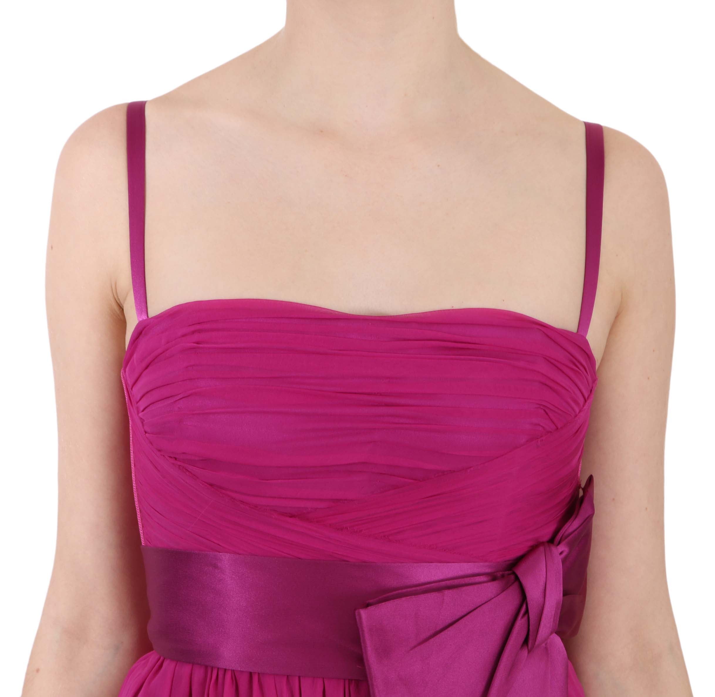 Dolce & Gabbana Fuchsia Pink Sleeveless Silk Dress with Bow-5