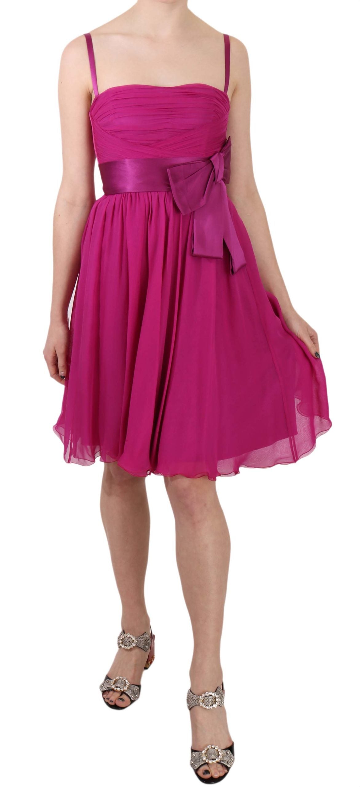 Dolce & Gabbana Fuchsia Pink Sleeveless Silk Dress with Bow-1