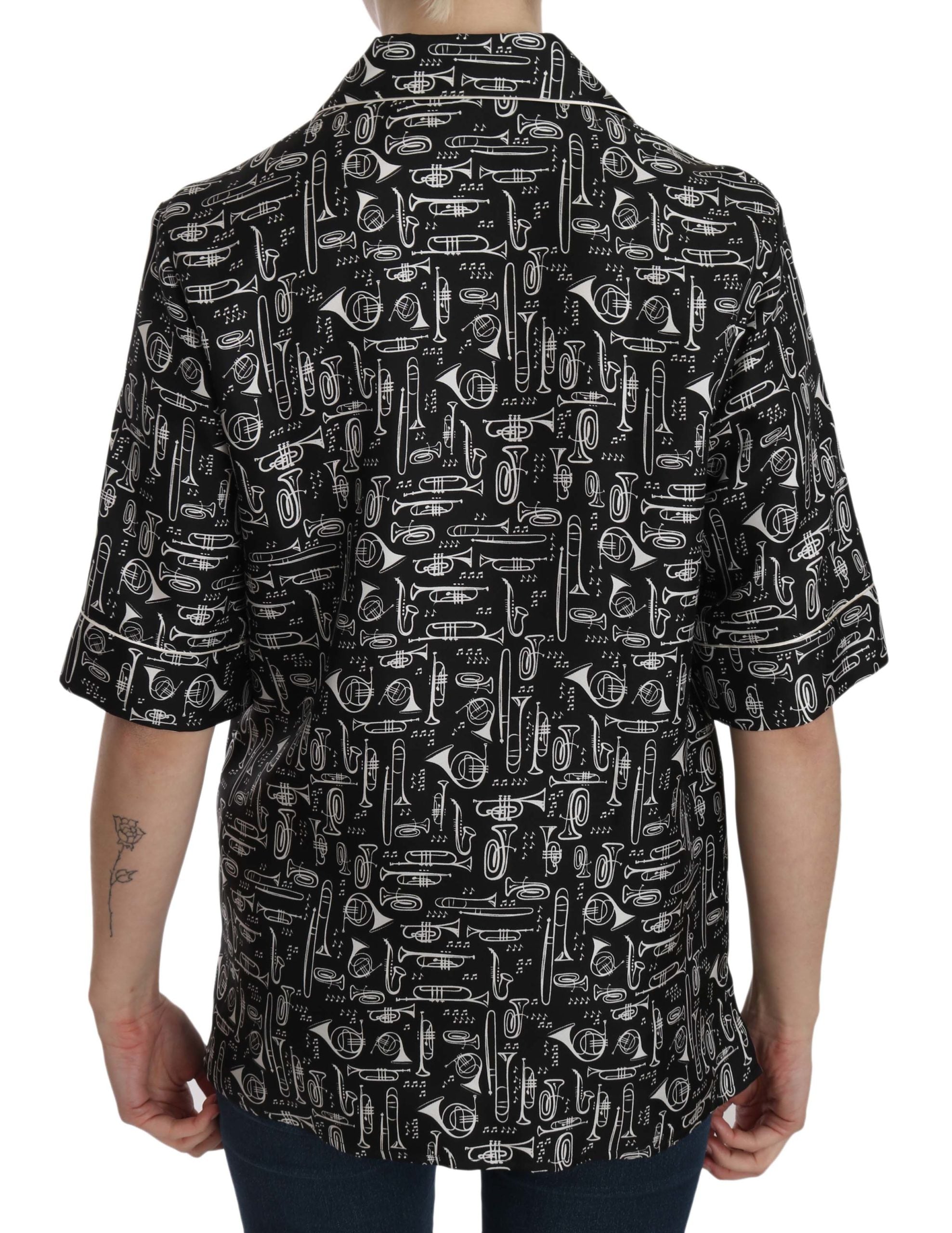 Dolce & Gabbana black silk top with musical instrument print-2