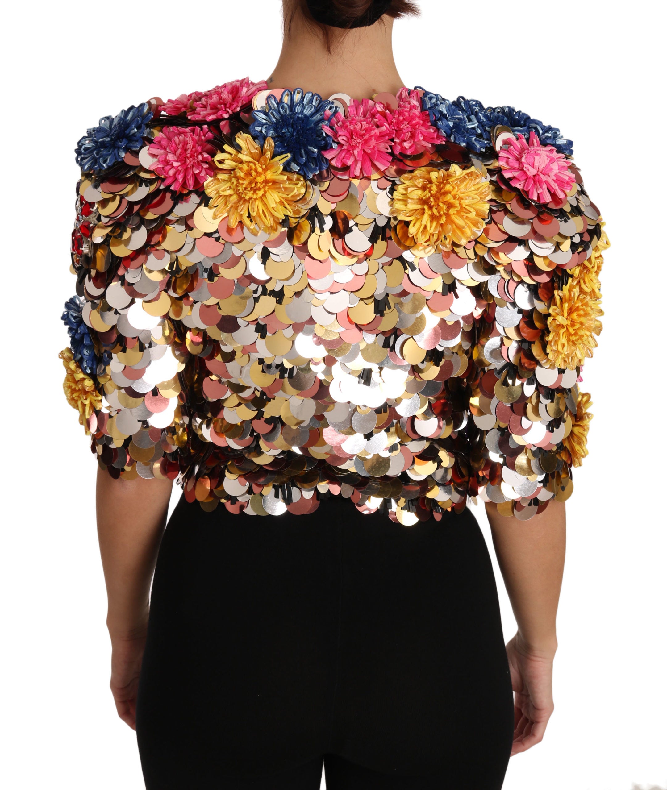 Dolce & Gabbana Crystal Sequin Jacket Coat with Floral Pattern-2