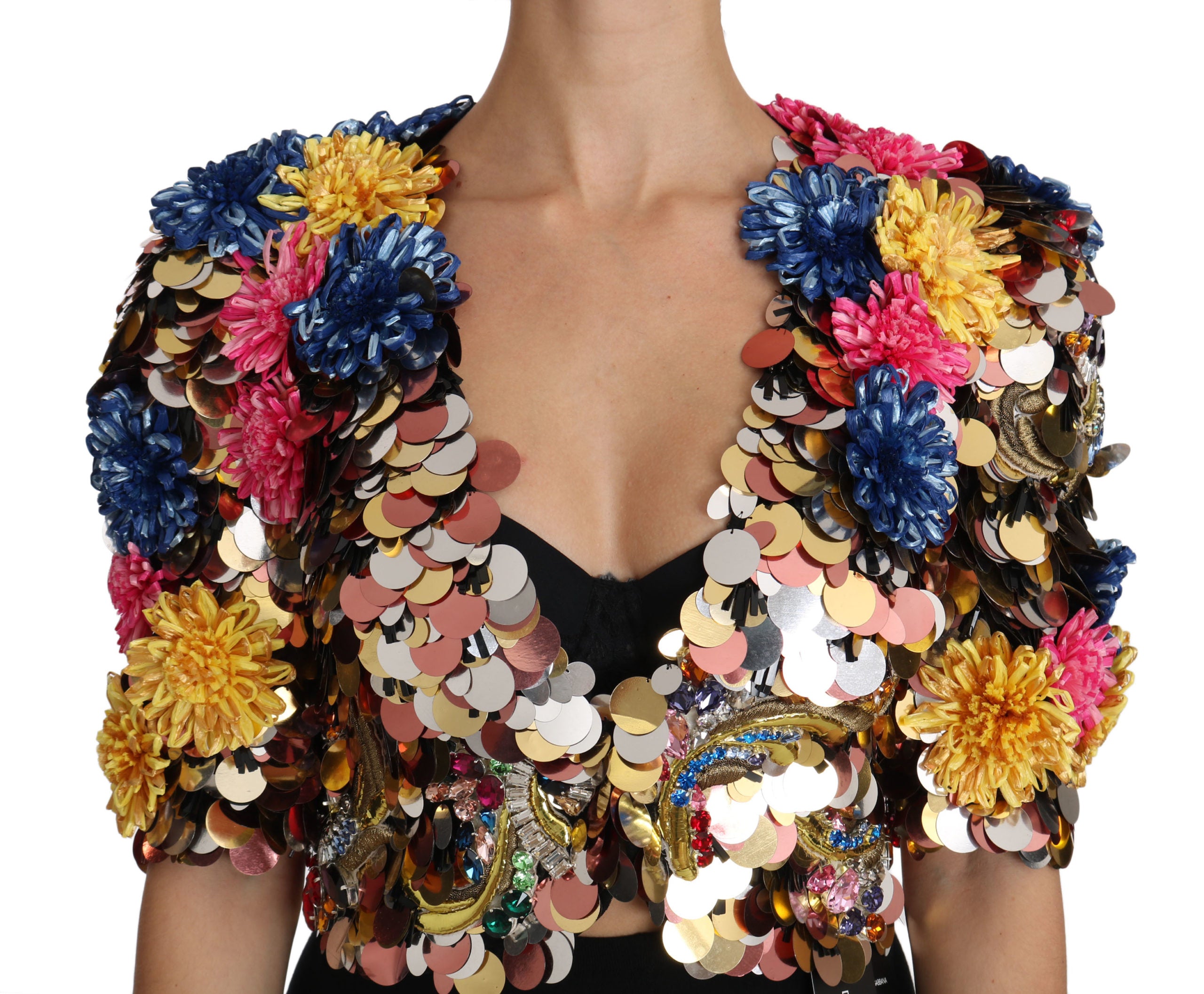 Dolce & Gabbana Crystal Sequin Jacket Coat with Floral Pattern-3