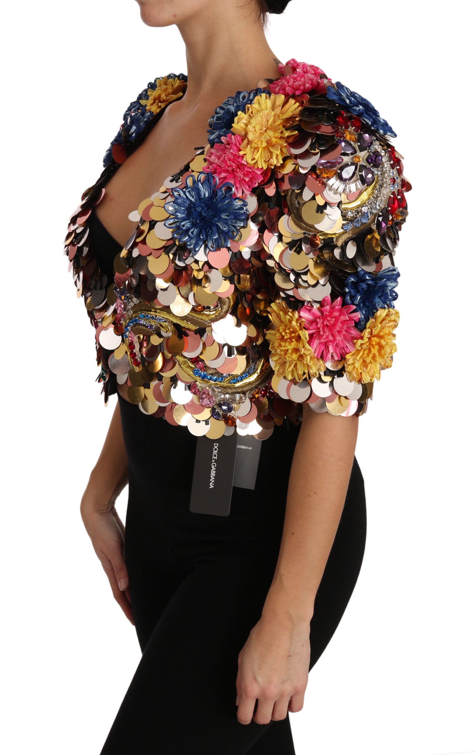 Dolce & Gabbana Crystal Sequin Jacket Coat with Floral Pattern-6