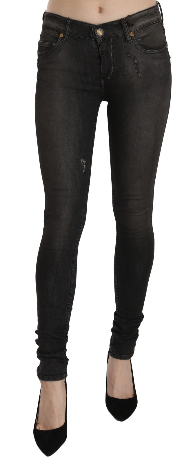 PLEIN SUD Black washed cotton low-rise skinny jeans