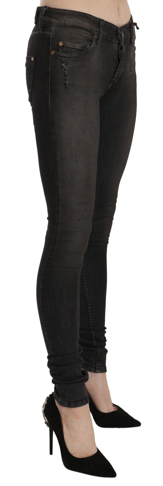 PLEIN SUD Black washed cotton low-rise skinny jeans-3