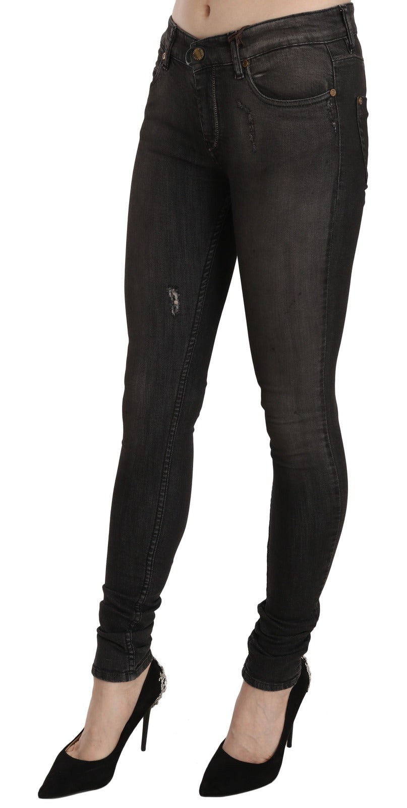 PLEIN SUD Black washed cotton low-rise skinny jeans-4