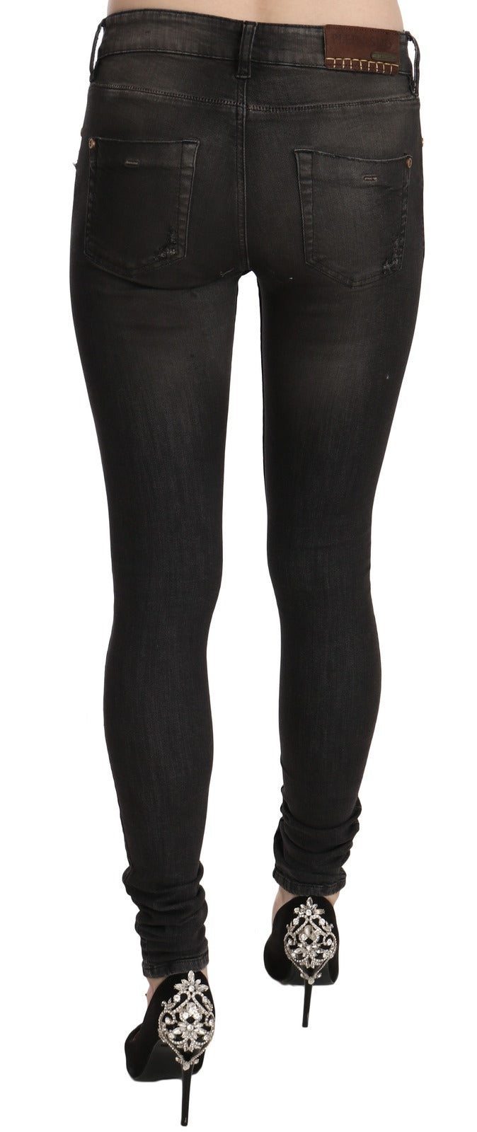 PLEIN SUD Black washed cotton low-rise skinny jeans-5