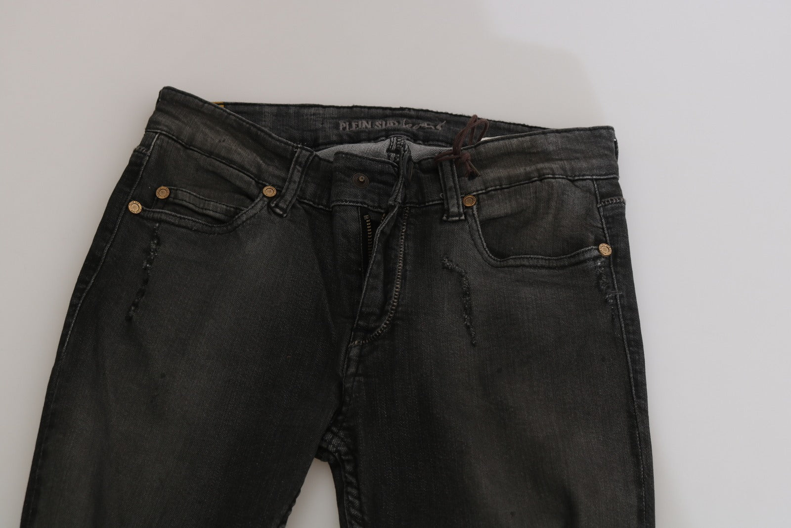 PLEIN SUD Black washed cotton low-rise skinny jeans-6