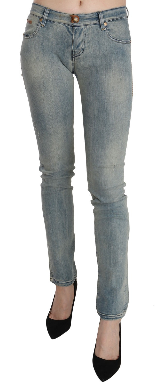 PLEIN SUD Light Blue Washed Mid-Rise Skinny Jeans-2
