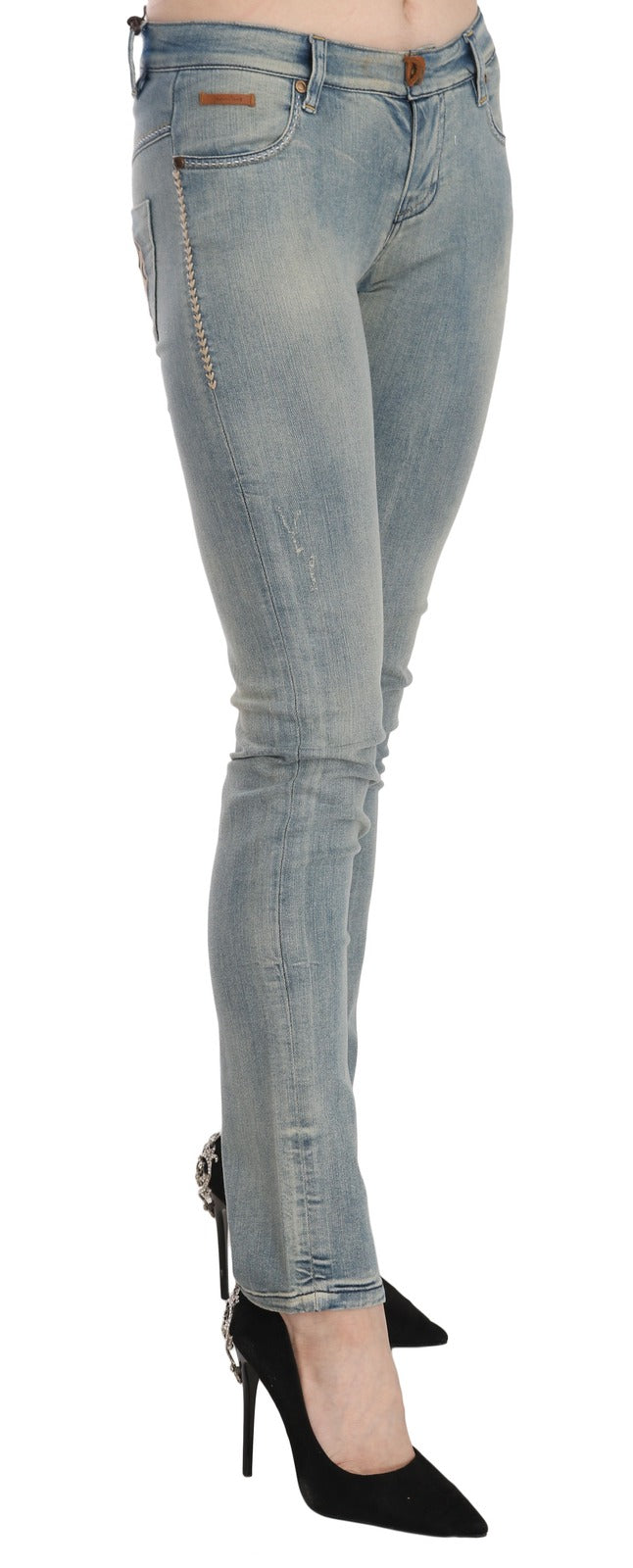 PLEIN SUD Light Blue Washed Mid-Rise Skinny Jeans-3