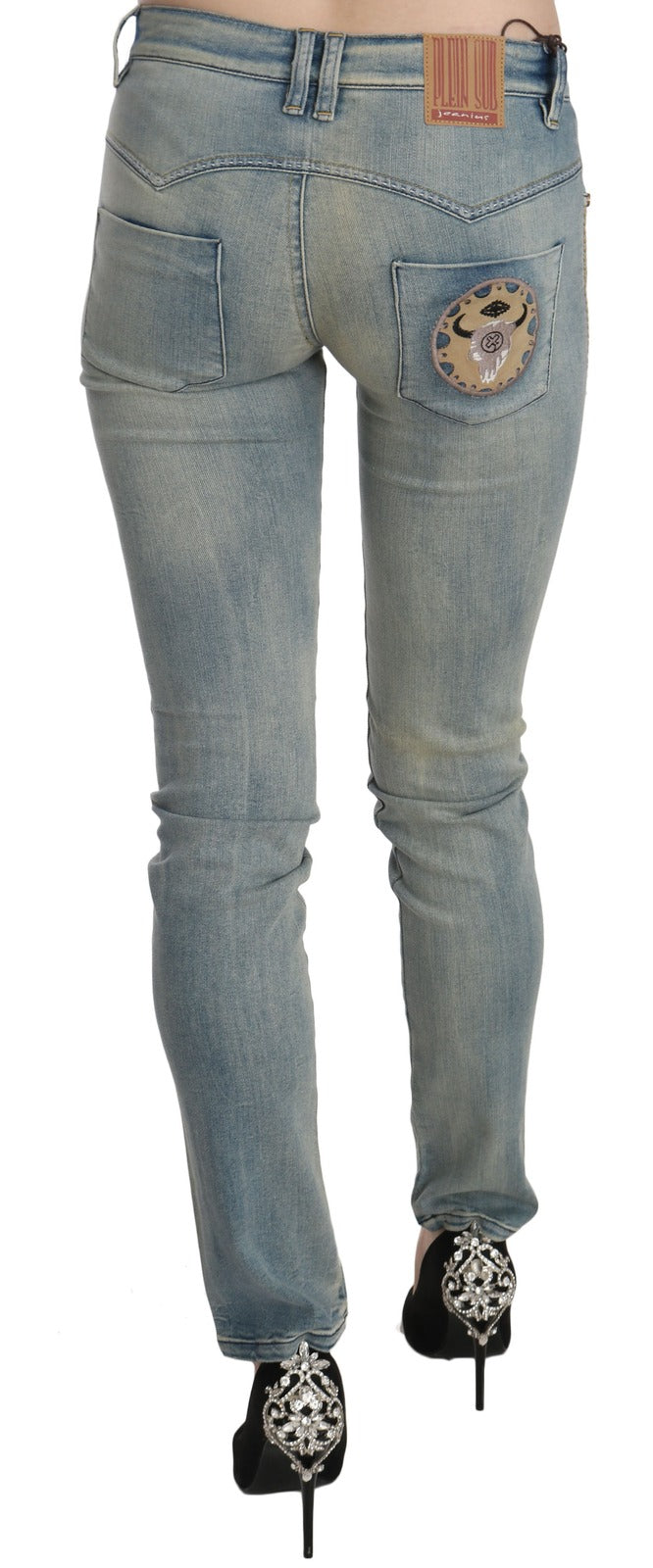 PLEIN SUD Light Blue Washed Mid-Rise Skinny Jeans-5