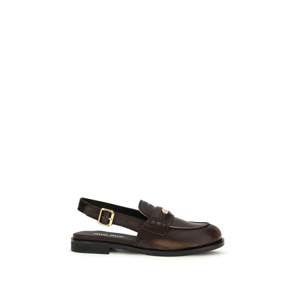 Miu Miu Brown Calfskin Bos Taurus Slip-on Loafers-1
