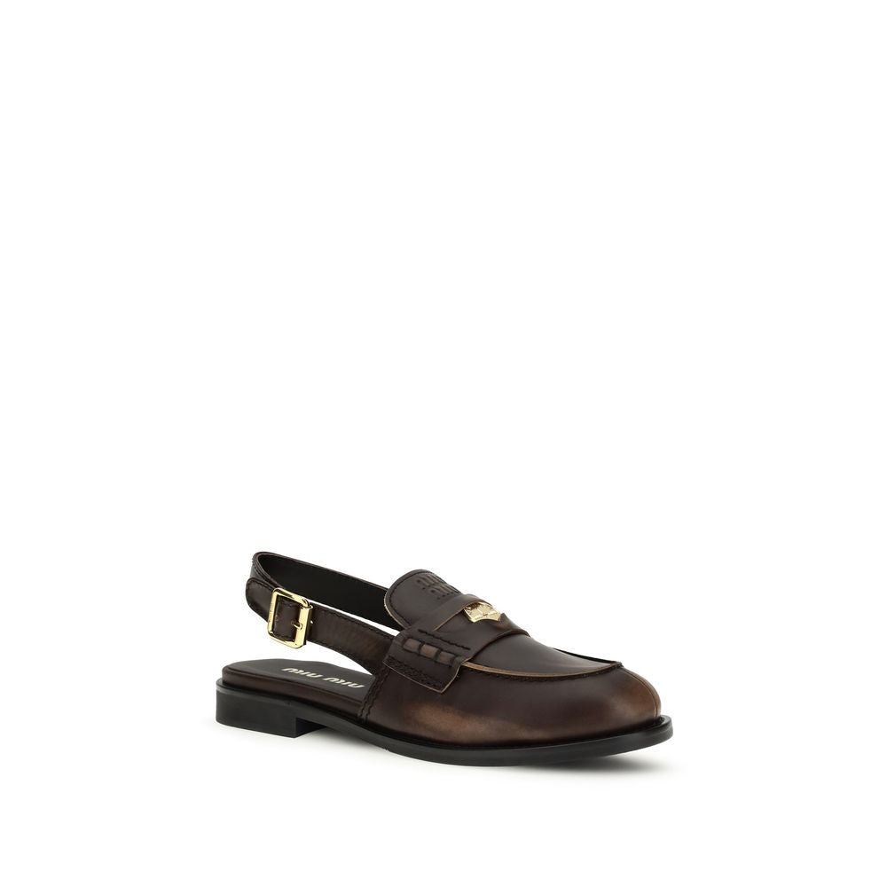 Miu Miu Brown Calfskin Bos Taurus Slip-on Loafers-2