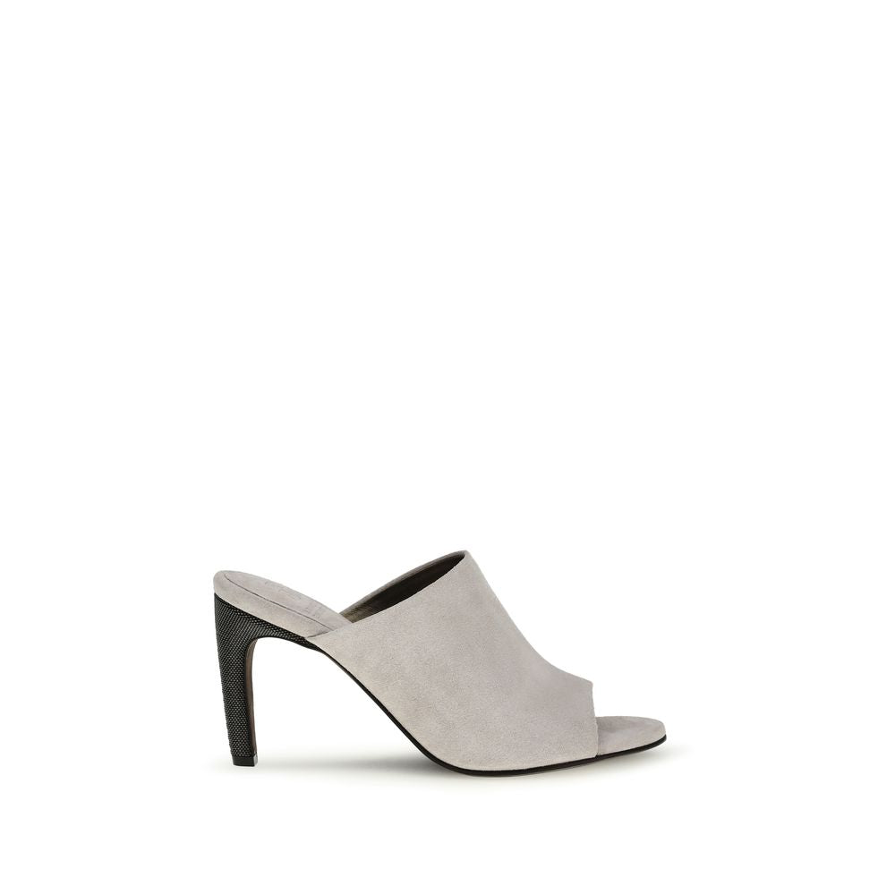 Brunello Cucinelli Graue Mules aus Kalbsleder Bos Taurus-1