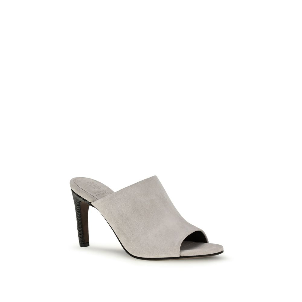 Brunello Cucinelli Graue Mules aus Kalbsleder Bos Taurus-2
