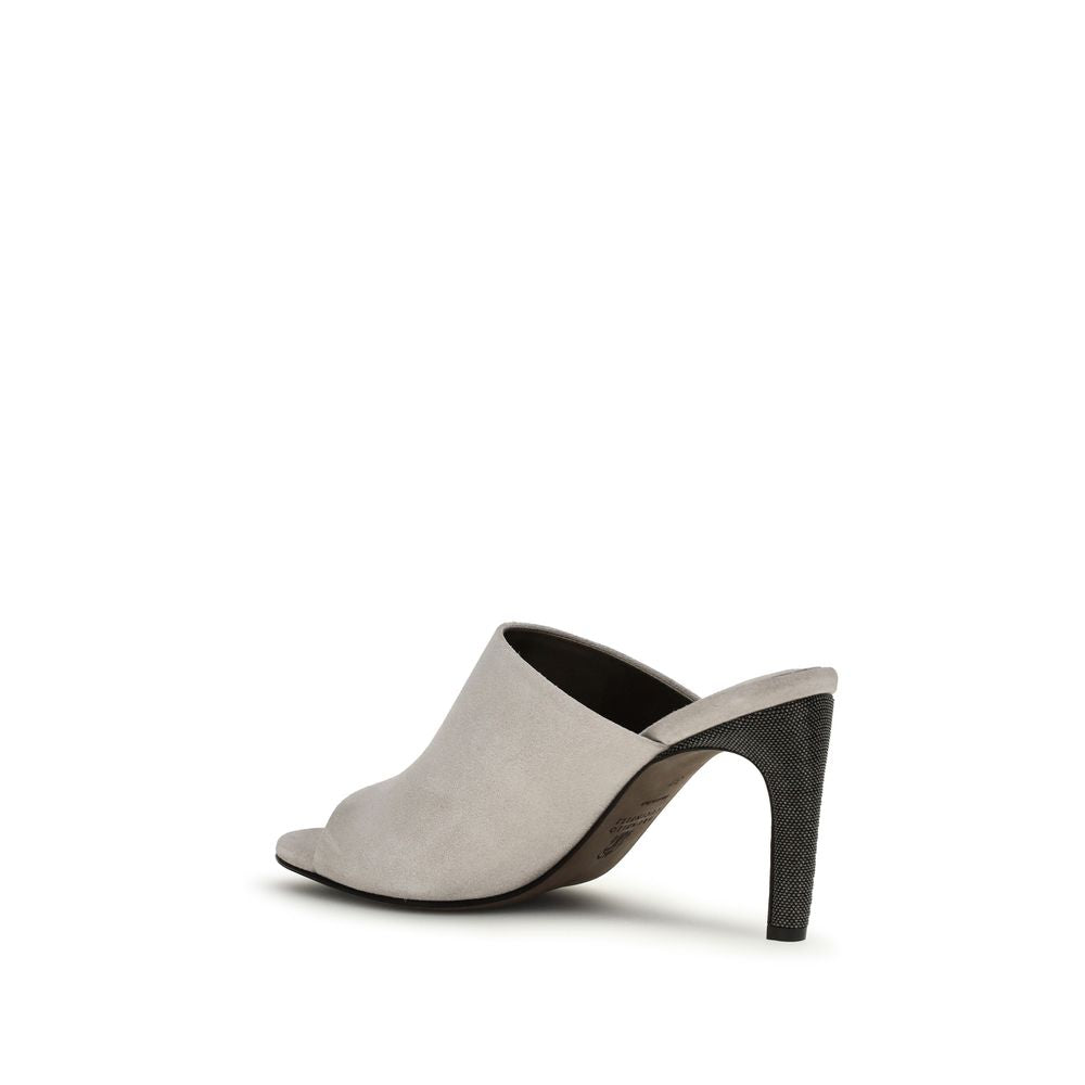 Brunello Cucinelli Graue Mules aus Kalbsleder Bos Taurus-3