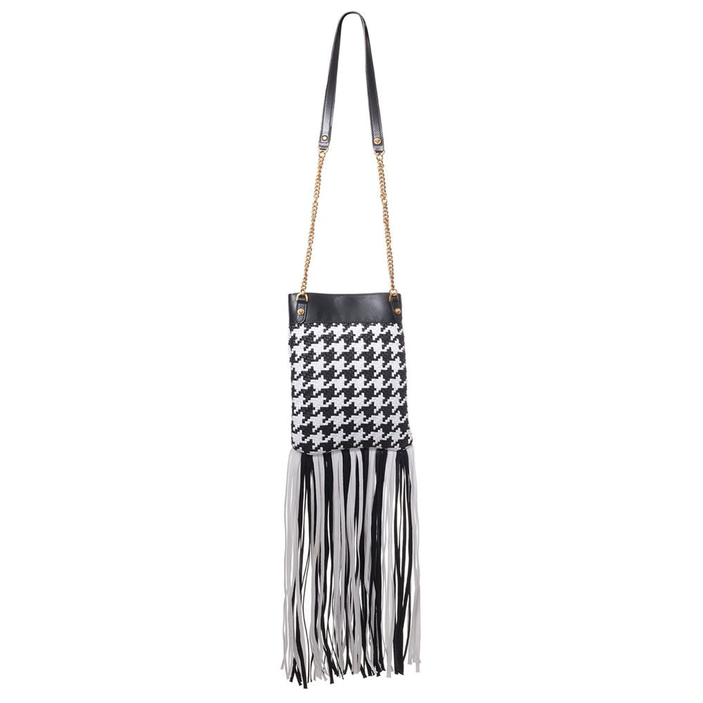 Versace Black and White Leather and Textile Shoulder Bag-2