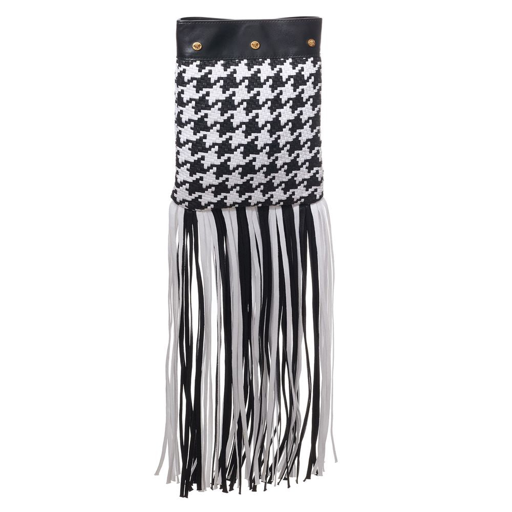 Versace Black and White Leather and Textile Shoulder Bag-3