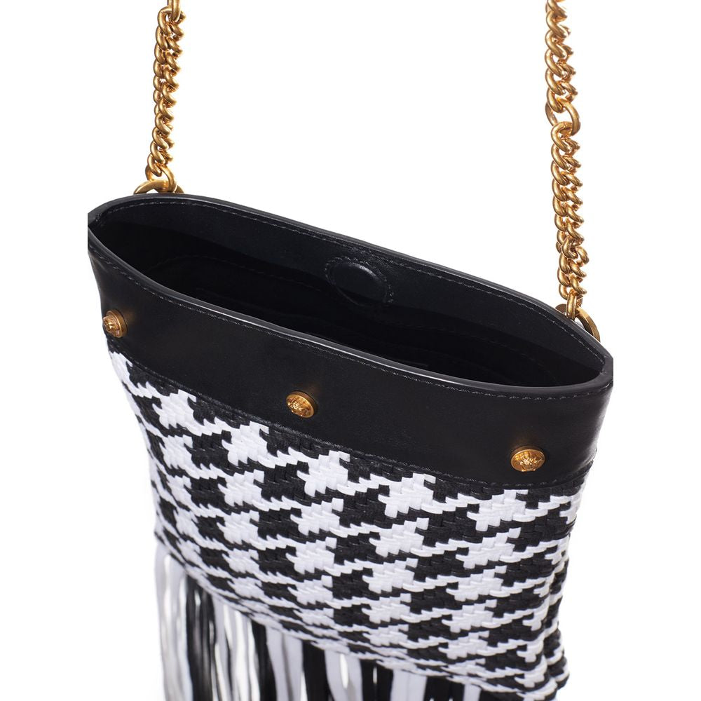 Versace Black and White Leather and Textile Shoulder Bag-5