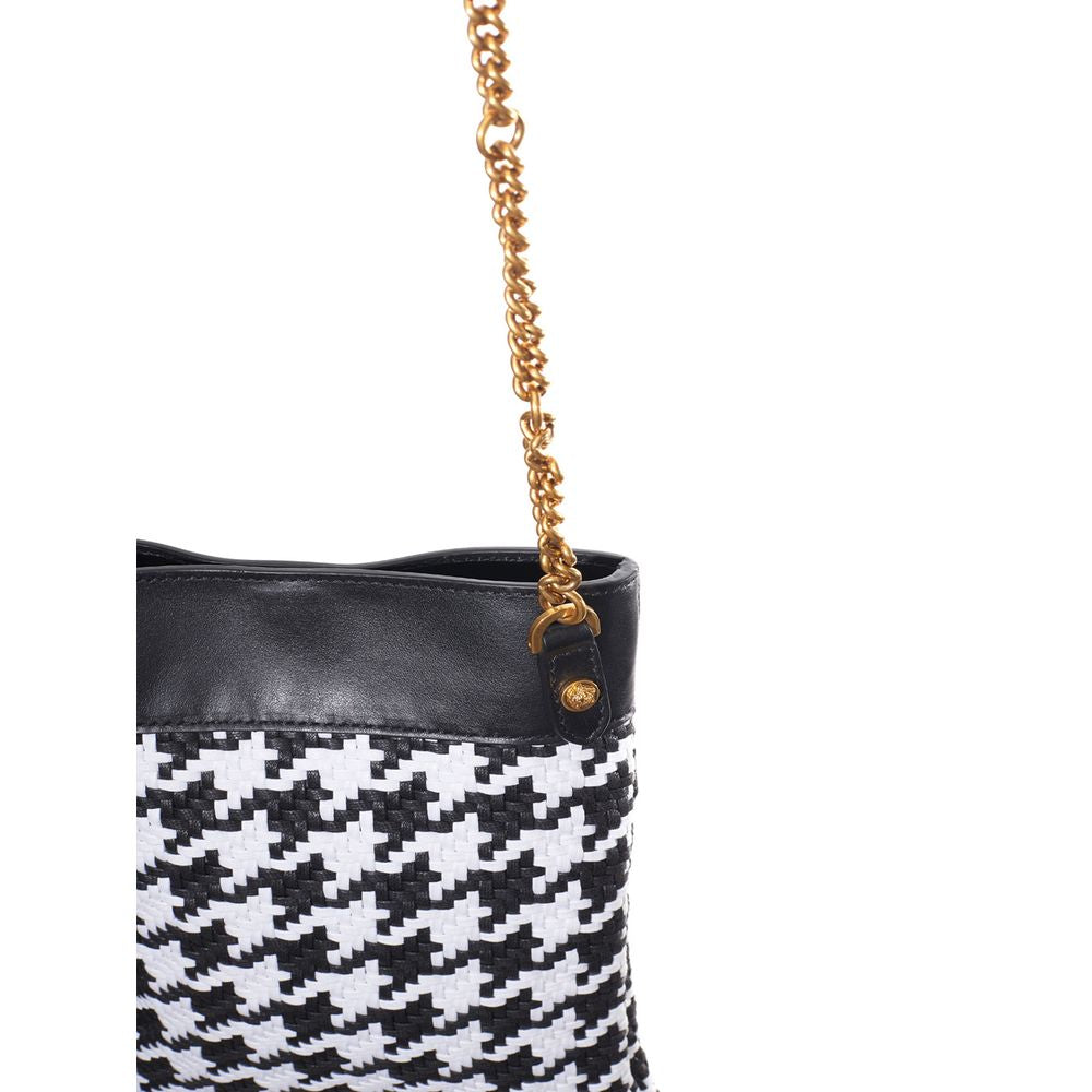 Versace Black and White Leather and Textile Shoulder Bag-6