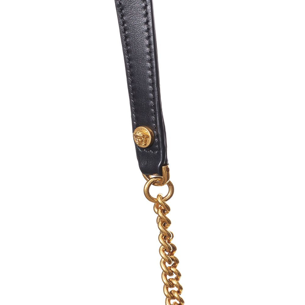 Versace Black and White Leather and Textile Shoulder Bag-7