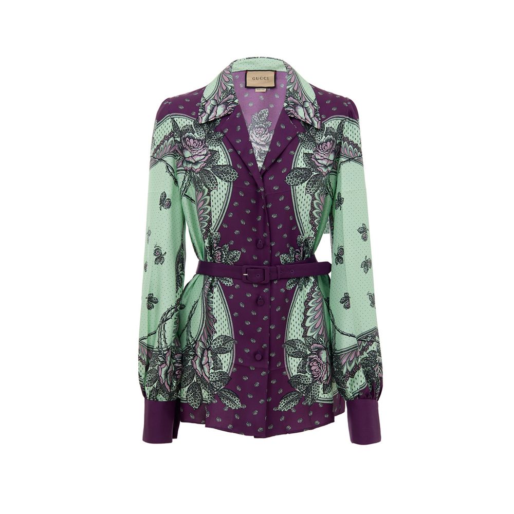 Gucci Green Patterned Silk Shirt-1