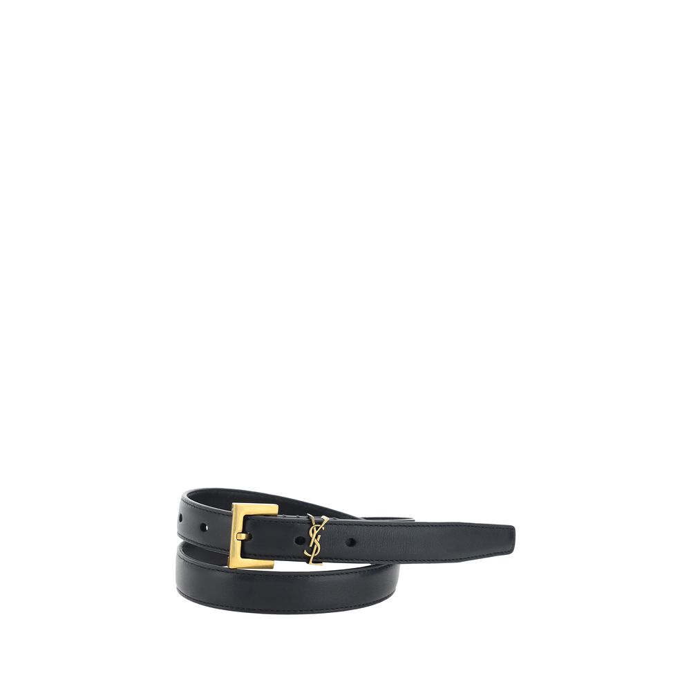 Saint Laurent narrow belt in black calfskin leather Bos Taurus