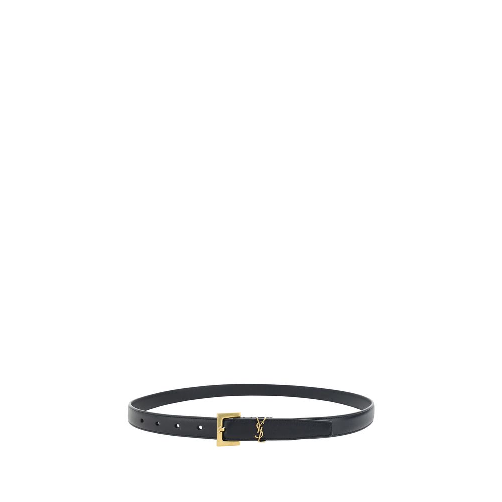 Saint Laurent narrow belt in black calfskin leather Bos Taurus-2