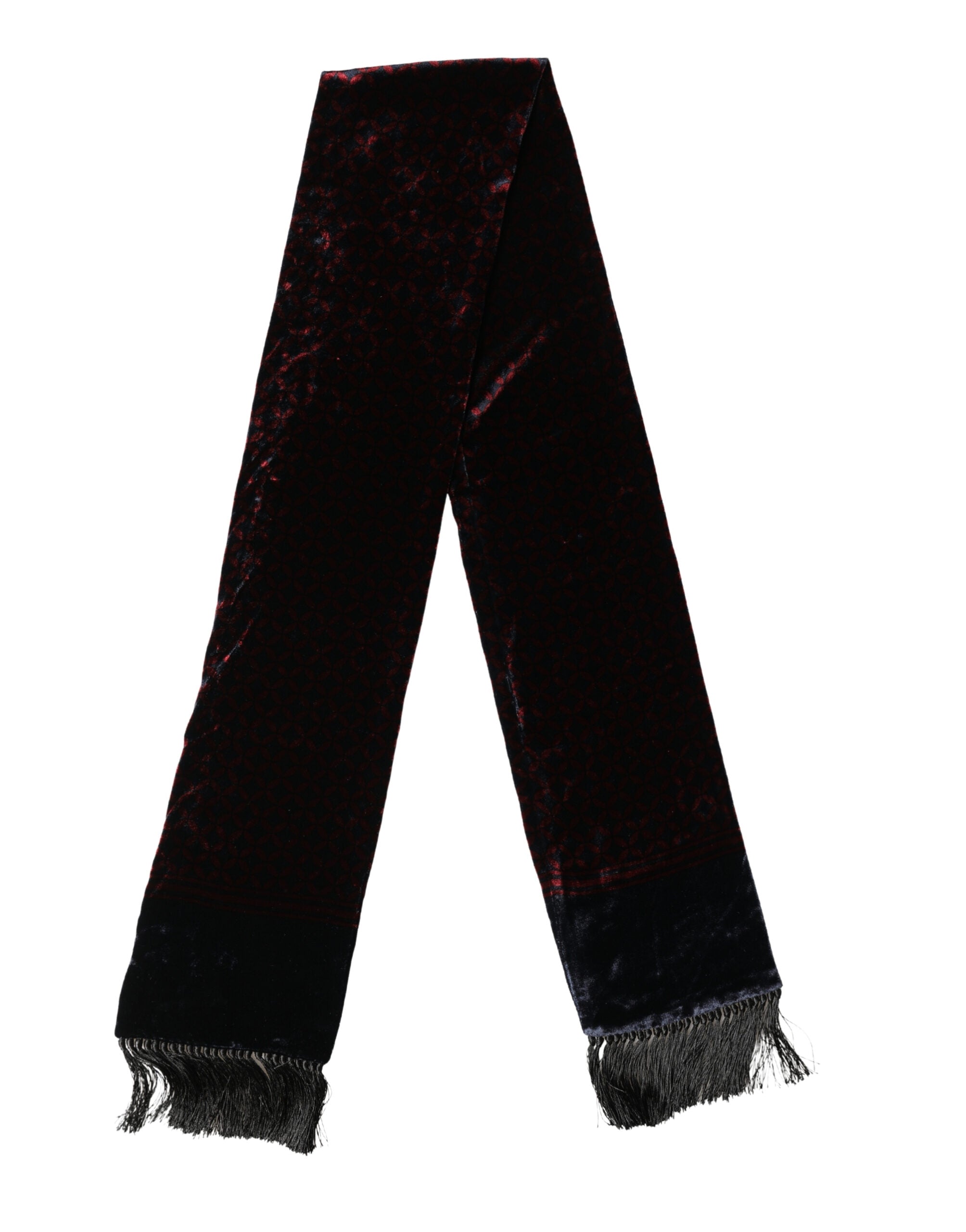 Dolce & Gabbana Schwarzer Roter Rayon Geometrisches Muster Fransen 140cm X 16cm Schal-2