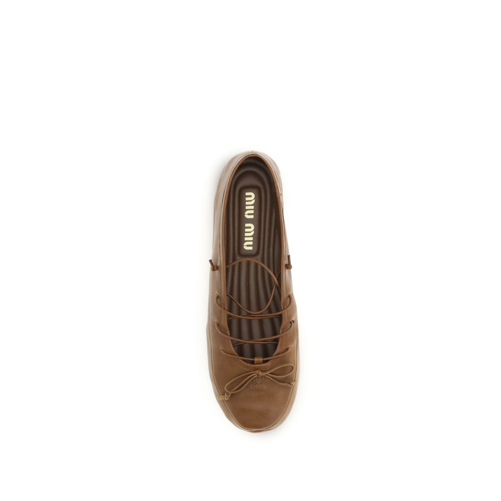 Miu Miu Brown Lambskin Ballerina Flats Ovis Aries Aries-4