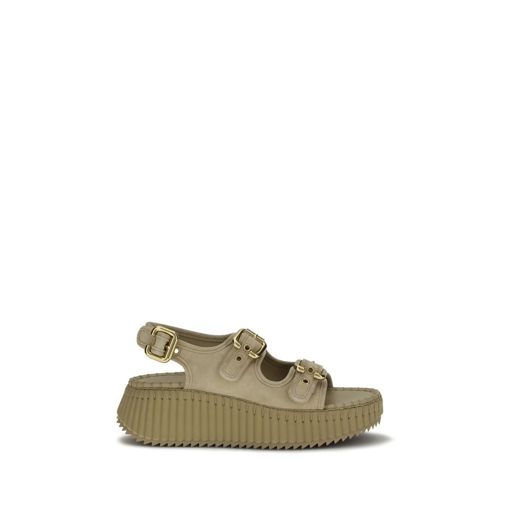 Chloé Beige Calf Leather Bos Taurus Platform Sandals