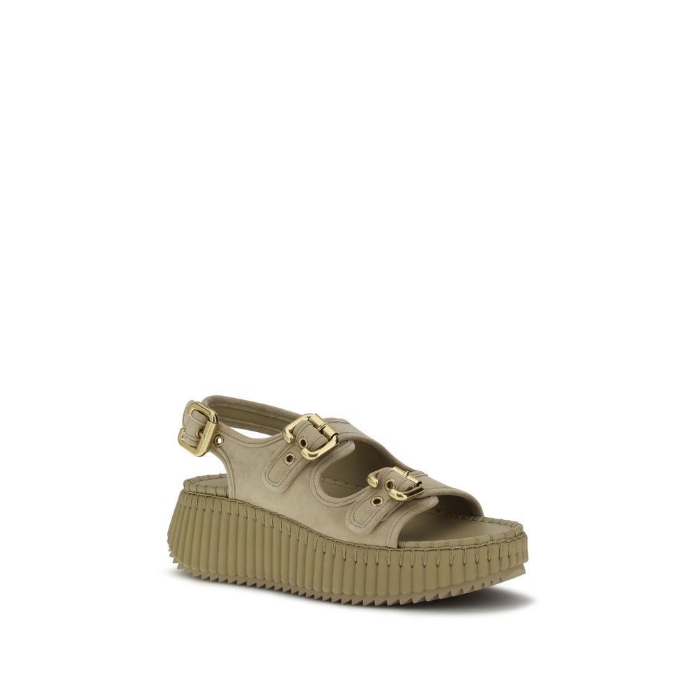 Chloé Beige Calf Leather Bos Taurus Platform Sandals-2