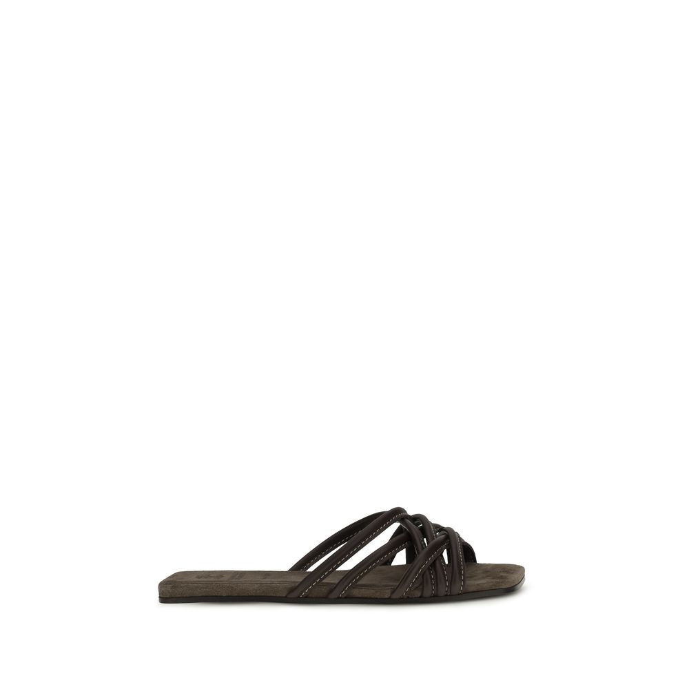 Brunello Cucinelli Braune Sandalen aus Kalbsleder Bos Taurus