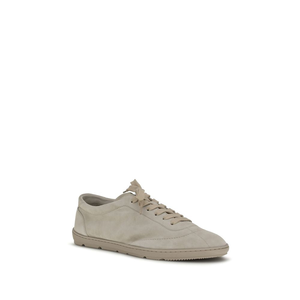 Brunello Cucinelli Beige Calf Leather Bos Taurus Low Top Sneakers-2