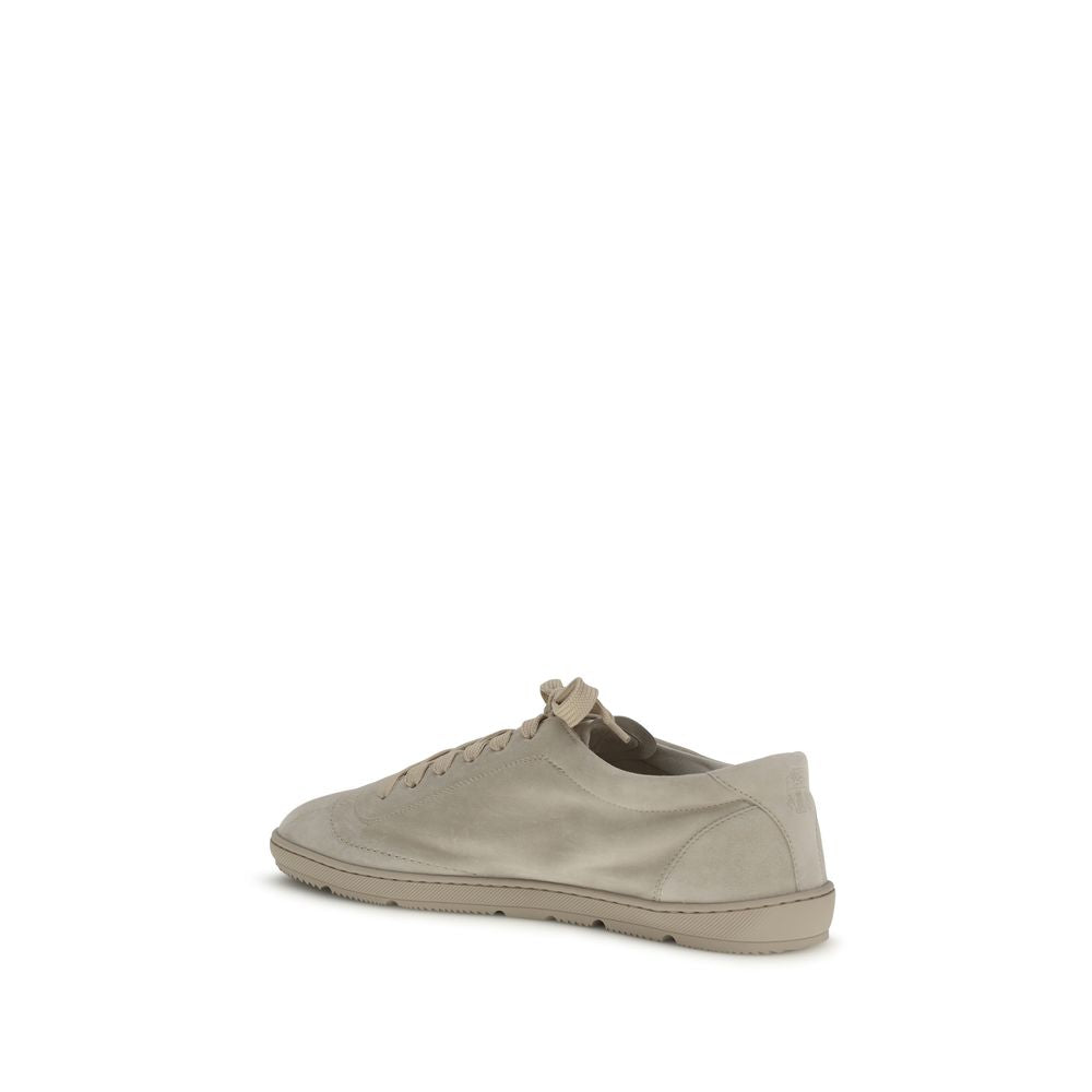 Brunello Cucinelli Beige Calf Leather Bos Taurus Low Top Sneakers-3