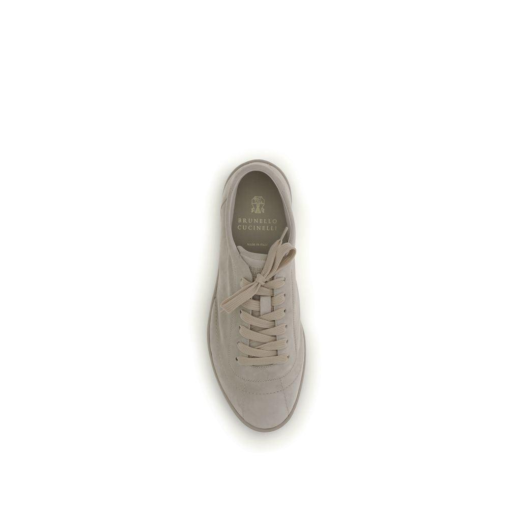 Brunello Cucinelli Beige Calf Leather Bos Taurus Low Top Sneakers-4