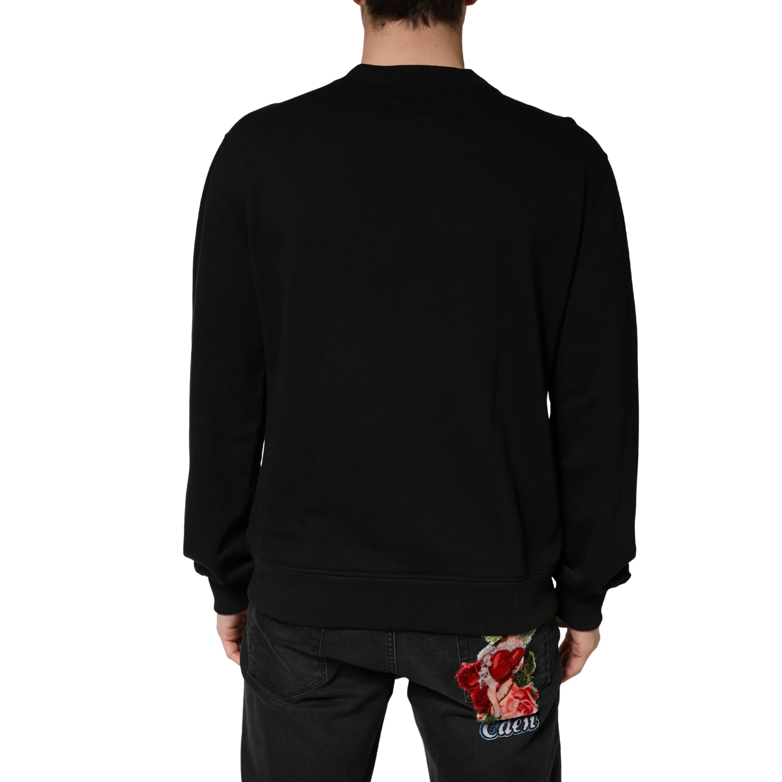 Dolce & Gabbana Pullover Schwarz Baumwolle Rundhalsausschnitt Sweatshirt-4