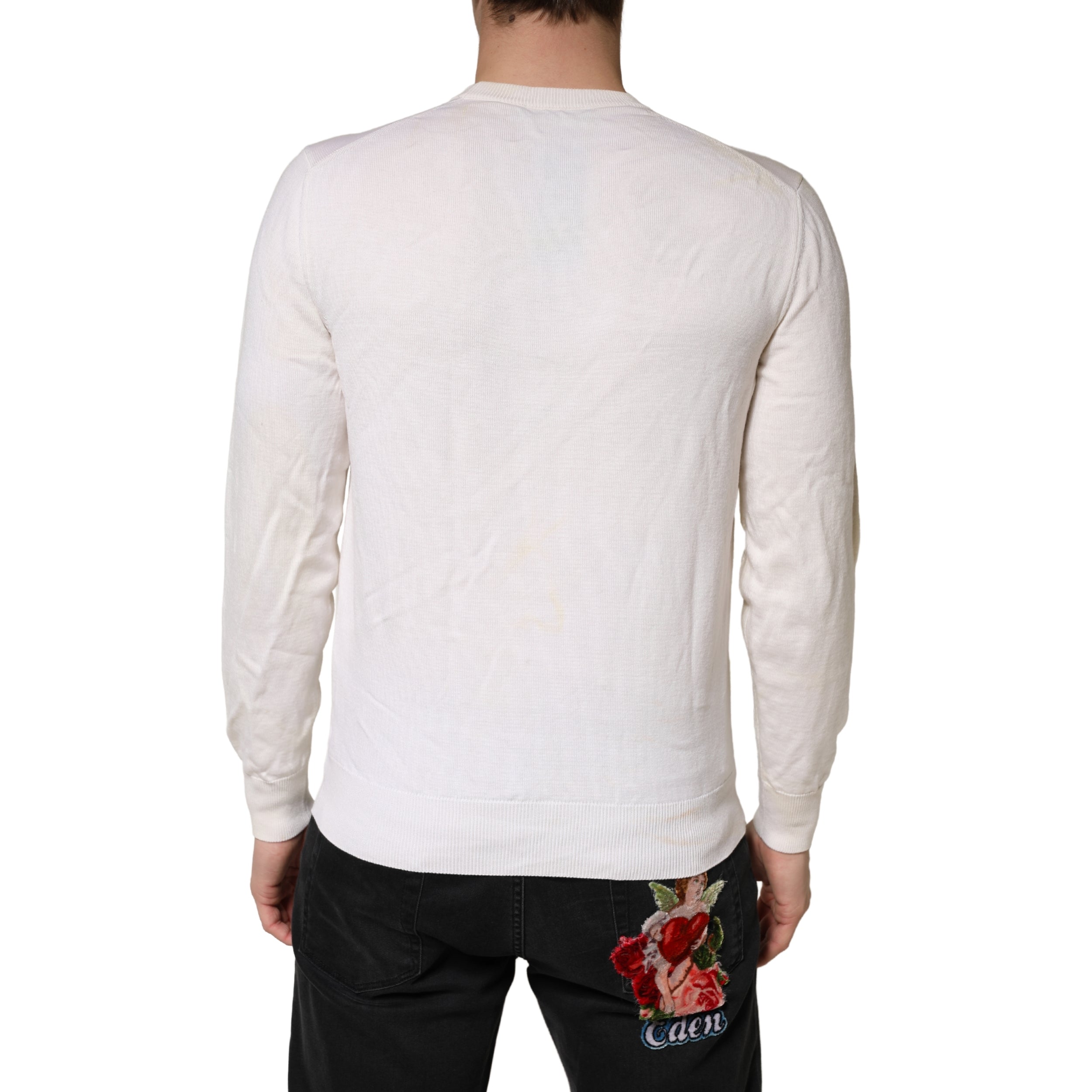 Dolce & Gabbana White Graphic Logo Crew Neck Sweater in Pure Virgin Wool-4