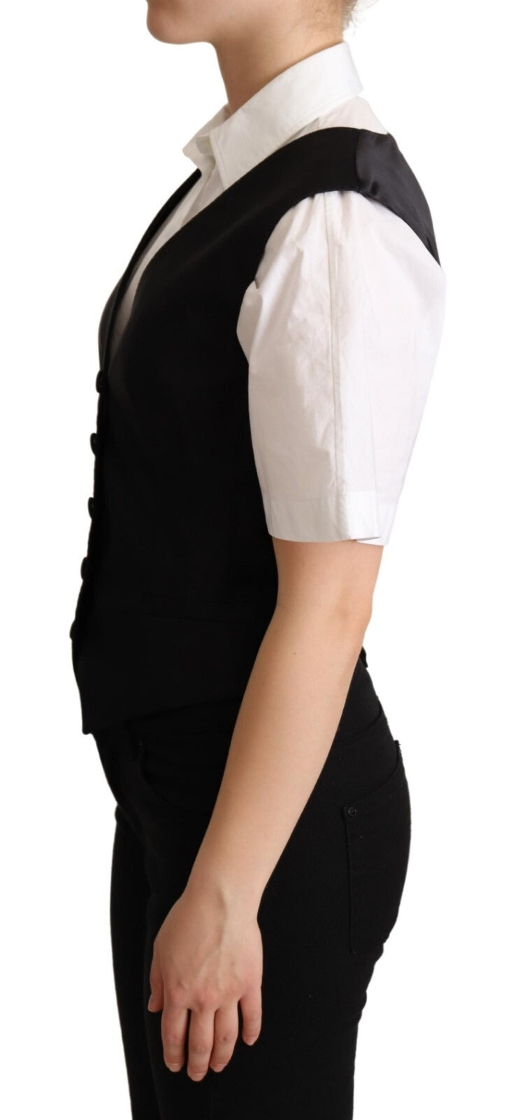 Dolce & Gabbana Ärmellose schwarze Seidenweste-3