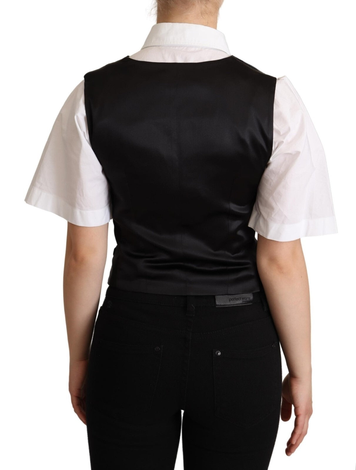 Dolce & Gabbana Ärmellose schwarze Seidenweste-4