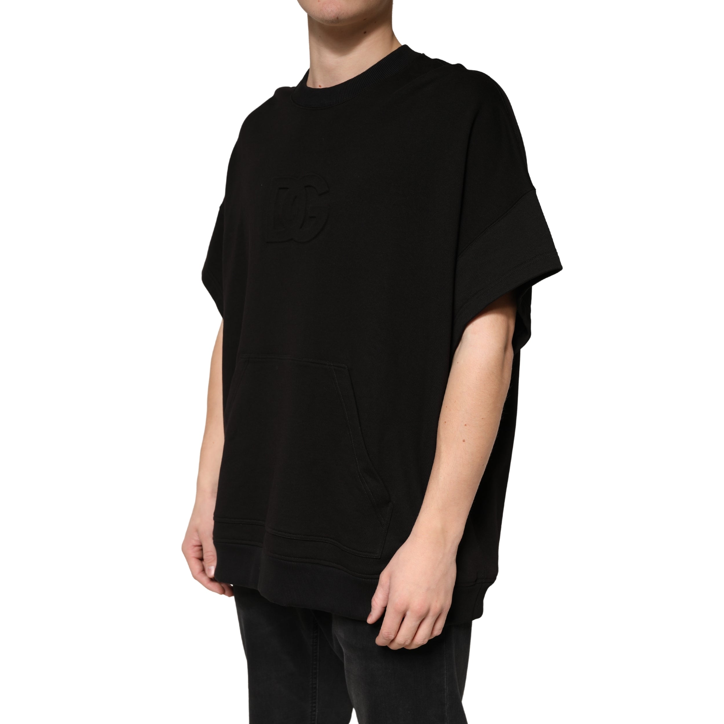Dolce & Gabbana Schwarzes Baumwoll-T-Shirt mit Rundhalsausschnitt und kurzen Ärmeln-3