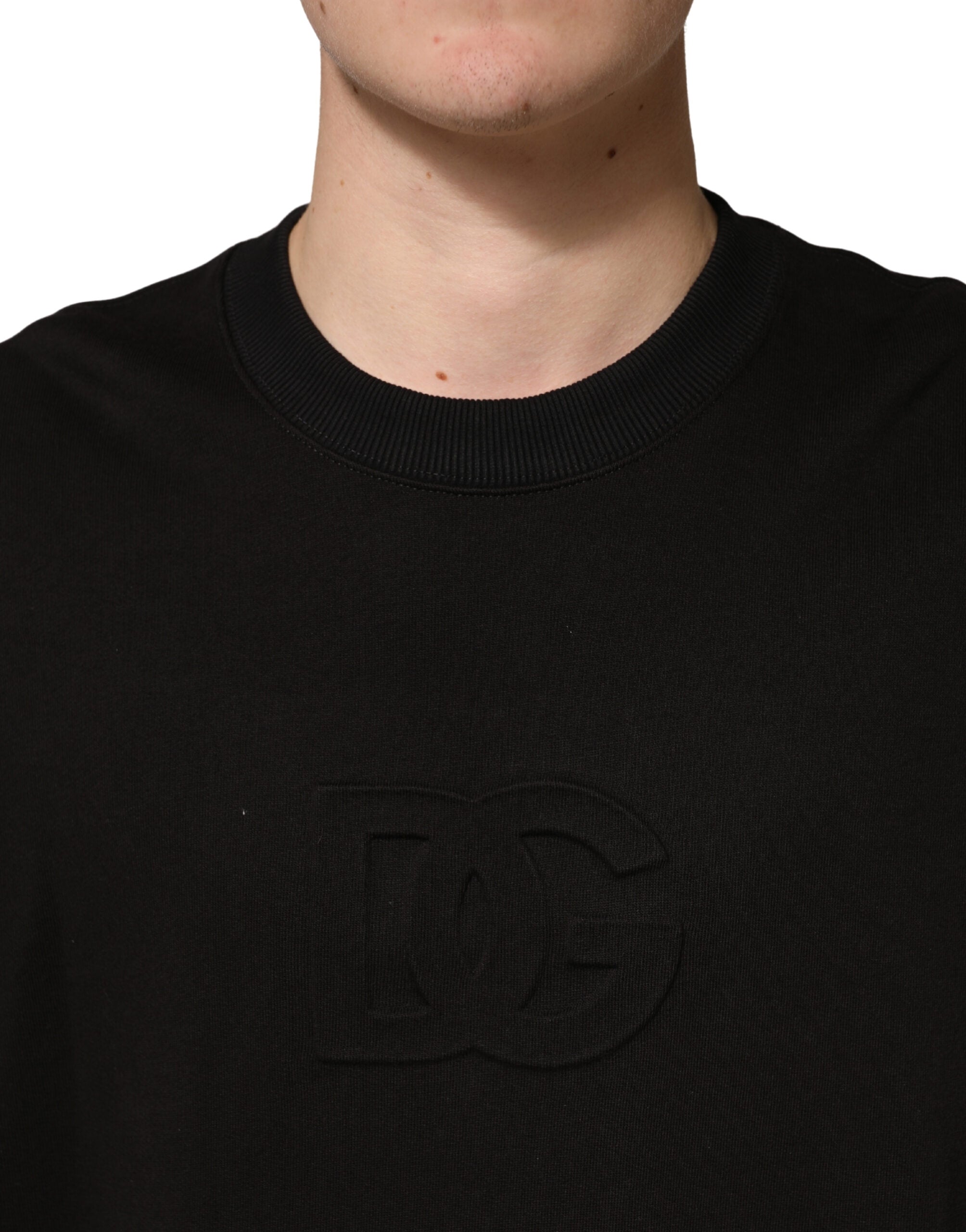 Dolce & Gabbana Schwarzes Baumwoll-T-Shirt mit Rundhalsausschnitt und kurzen Ärmeln-5